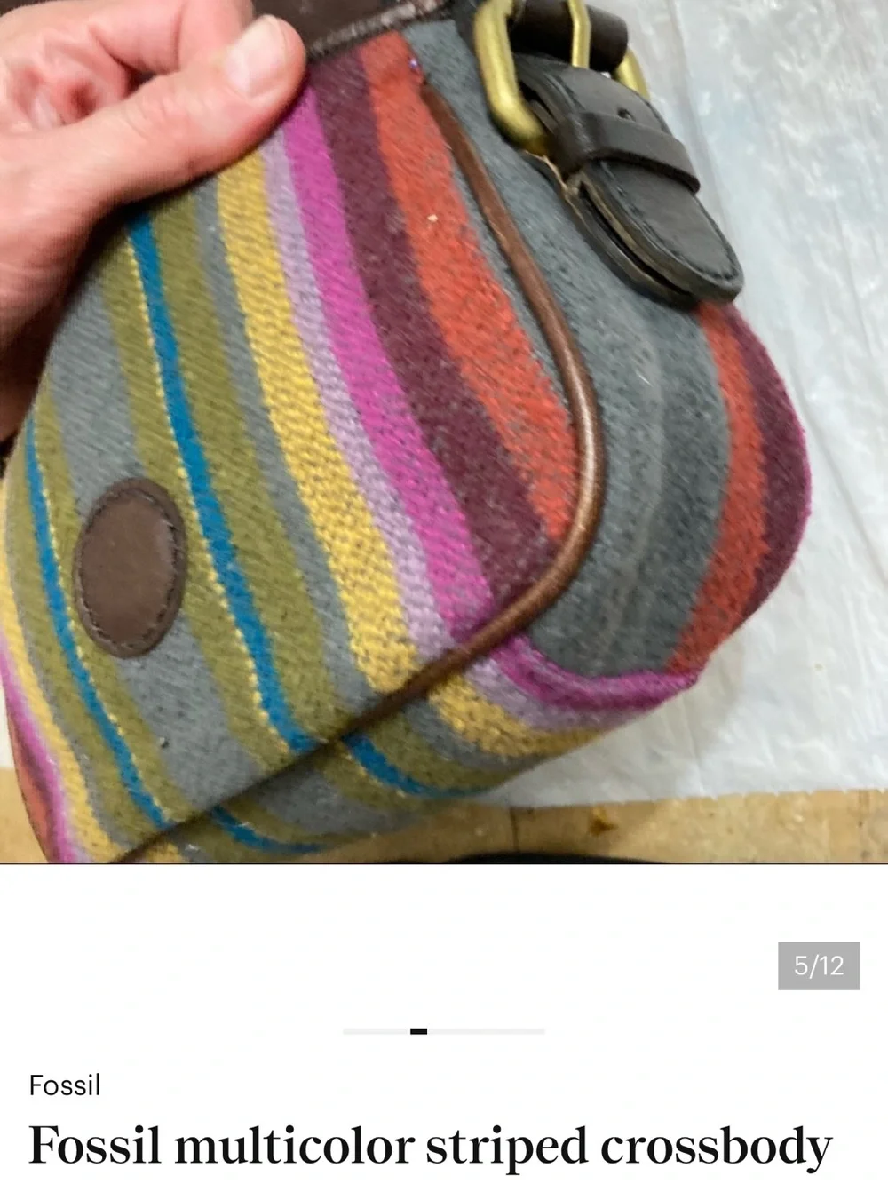 Fossil Brown Leather & Multicolor Striped Crossbody